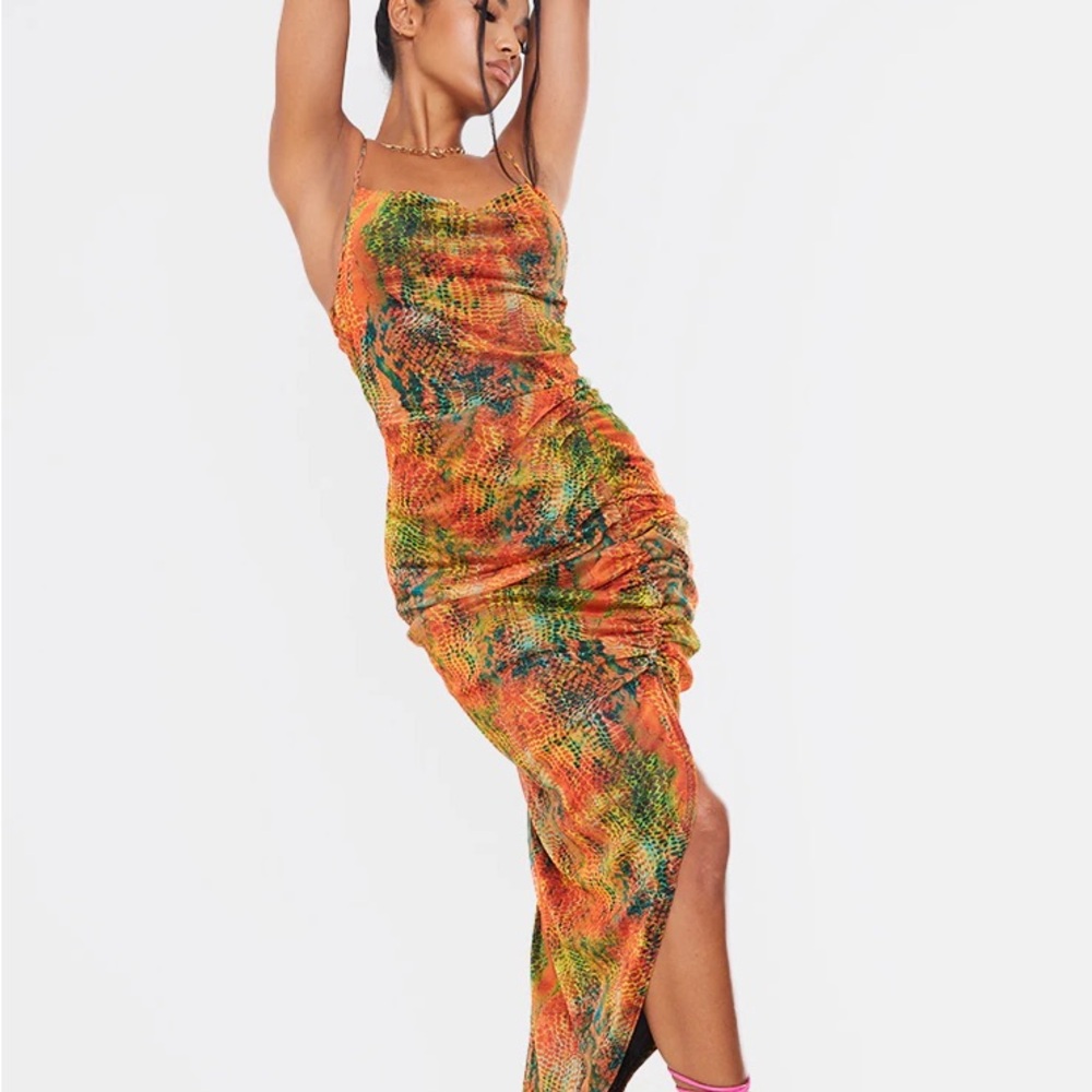 Vibrant Multicolor Ruched Maxi Dress